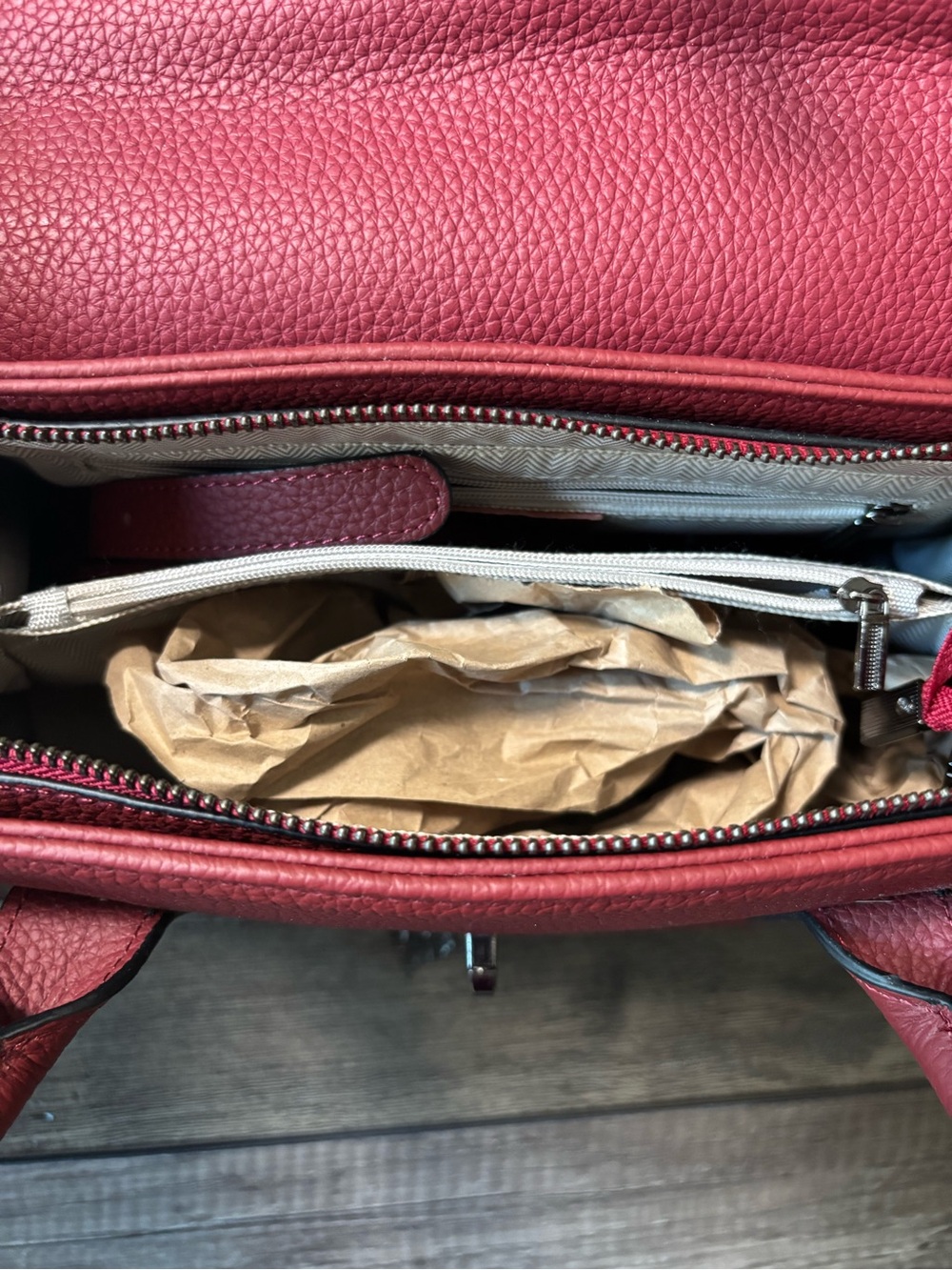 Structured Burgundy Pebbled Leather Satchel - Picture 6 of 9